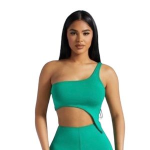 Naked Wardrobe Top  Asymmetrical Crop Top Kelly Green Size Medium NWT